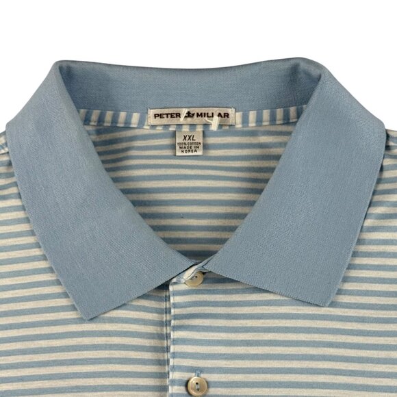 Peter Millar Polo Shirt Men's XXL Classic Fit Short Sleeve Golf Blue Stripe - Picture 6 of 10
